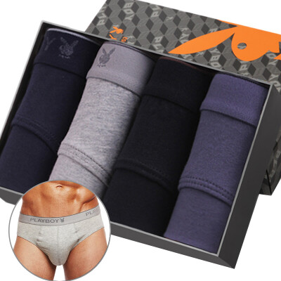 

Playboy Mens Underwear Cotton Solid Color Mid-rise Pants Mens Triangle Shorts 4 Gift Boxes Multi-Color L