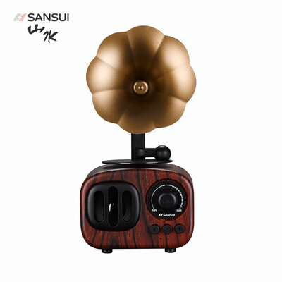 

Landscape SANSUI T31 Bluetooth Speaker Mini Stereo Portable Wireless Speaker Retro Phone Card Small Sound Deep Wood Grain