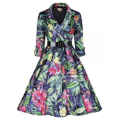 

Printed Sleeve Dress Fall And Winter Clothes Retro Big Skirt Tutu Belt