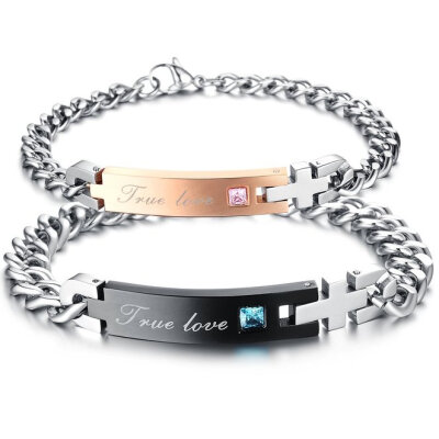 

Hpolw silver Stainless Steel Can the lettering Couples Love Bracelet and pink(purple)crystal Lobster Clasps Bracelets