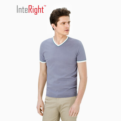 

INTERIGHT V-neck special yarn dry net color business mens T-shirt gray