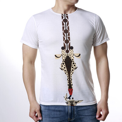 

Mens Leisure O-neck Colorful Giraffe Print Pullover T-Shirts