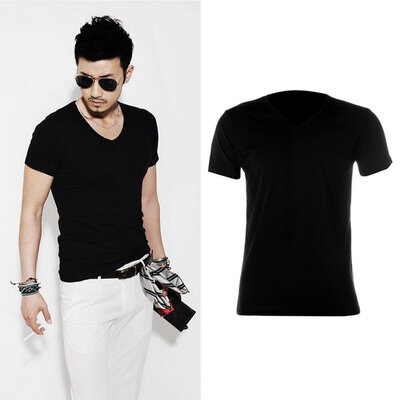 

Новая Мужская Мода Slim Fit Хлопок V-Образным Вырезом С Коротким Рукавом Случайные Футболки Топы Горячие