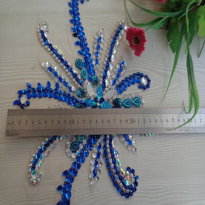 

Handmade deep blueclear AB colour sew on Rhinestones applique crystal patches with stones sequins beads 3024cm