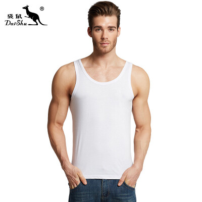 

Kangaroo DaiShu Mens Vest Round Neck Tights Sports Fitness Sweat Vest Summer Slim Fit Solid Color Cotton Undershirt White