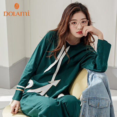 

Dora beauty DOLAMI pajamas womens spring long-sleeved Korean casual sports can wear outside clothing suits DL812065 green
