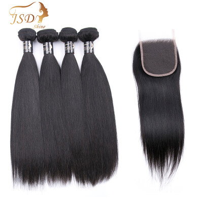 

JSDShine Peruvian Straight Hair Human Hair Bundles with Closure 4 Bundles With Closure Natural Color Non Remy Hair Extension