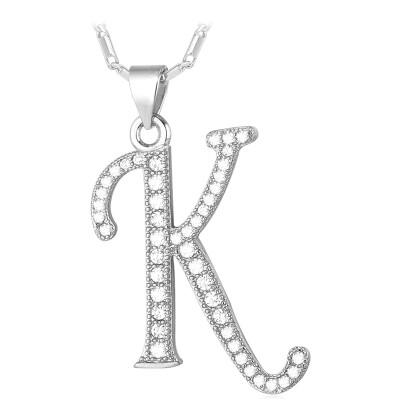 

U7 2016 New Fashion Capital Initial Letter K Pendant Charm 18K Gold/Platinum Plated Zirconia Alphabet Letter Necklace Women