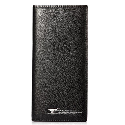 

SEPTWOLVES 3A1310179 Men Long Wallet Two Fold Wallet Business Leisure Multifunction First Layer Cowhide Black