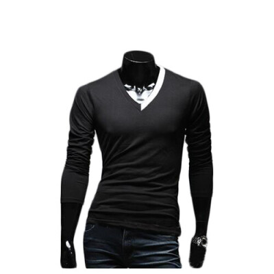 

Zogaa Spring New Mens T-shirt V Collar Slim Long Sleeve