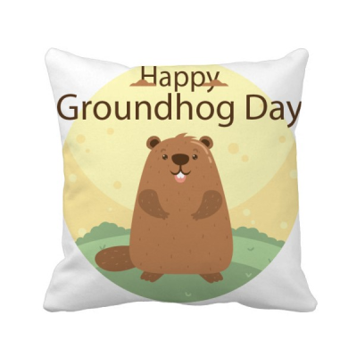 

US&Canada Groundhog Day February Square Throw Pillow Insert Cushion Cover Home Sofa Decor Gift