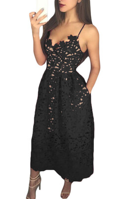 

Lace Hollow Out Nude Illusion Party Dress