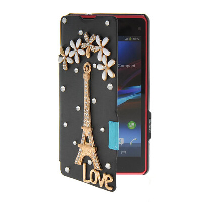 

MOONCASE Rhinestone Crystal Ultre Slim Leather Side Flip Wallet Shell Back ЧЕХОЛ ДЛЯ Sony Xperia Z1 Compact (Mini) Black