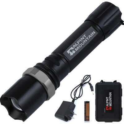 

Elmont ALPINT MOUNTAIN flashlight flashlight set of long-range light bulb waterproof three-speed adjustment with rechargeable batteries 610-101 black silver