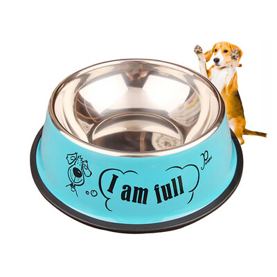 

Dipper pet supplies dog bowl dog pot dog food bowl cat bowl pet bowl small medium large dog stainless steel non-slip rice bowl mouth 16cm blue M medium