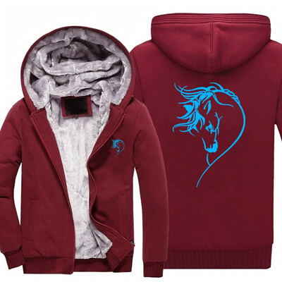 

New USA SIZE Men Winter Autumn Hoodies Fluorescent luminous auspicious horse Fleece Coat Baseball Uniform Sportswear Jacket wool