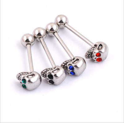 

3PC Hot Stainless Steel Skull Tongue Nail Diamond Crystal Tongue Piercing for Women Girls Fashion Tongue Piercing Jewelry