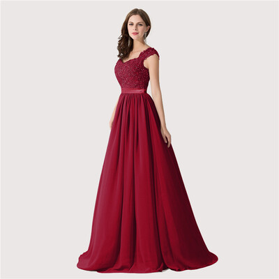 

Appliques Lace Long Evening Prom Bridesmaid Dresses A-line Party Gown