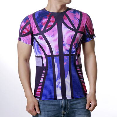 

Mens O-Neck Tops Pullover Colorful Print T-Shirts