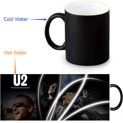 

U2 Rock Band 350ml / 12oz Heat Reveal Mug Color Change Чашка кофе Чувствительные морфинг-кружки Волшебная чашка для чайных чашек