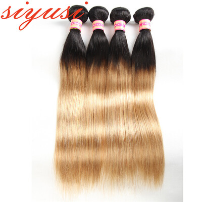 

Brazilian Virgin Hair 3 Bundles 1B27 Two Tone Blonde Weave Ombre Human Hair Bundle Brazilian straight Remy Hair Weft 10 inch - 24