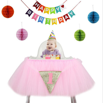 

Fanlus 1st Birthday Tutu Skirt for High Chair Decoration for Party Supplies Baby Pink