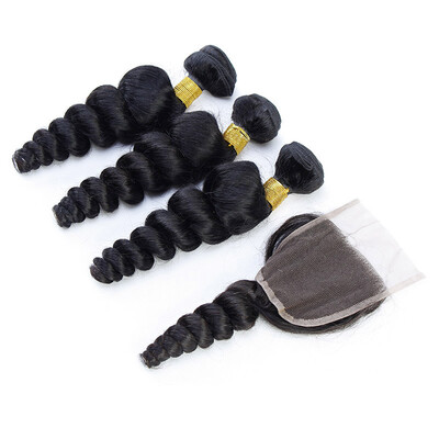 

PASSION HAIR Loose Wave Human Hair Bundles With Closure Brazilian Virgin Hair Weave 3 Bundles With 4x4 Free Part Lace Closure