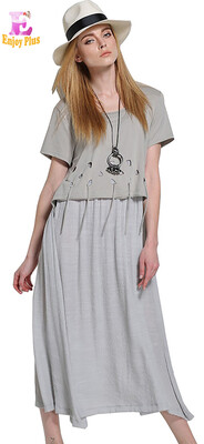 

XL - 5XL casual хлопок лента лето 2018 серый длинное платье женщин большой размер короткий рукав свободный