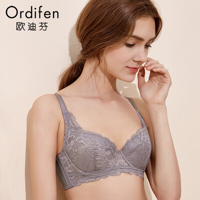 

Ou Difen thin section bra lace bra thin section sexy underwear women gathered bra XB7310 fog purple gray 3885C
