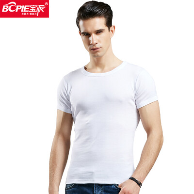 

BOPIE Mens vest Mens cotton T-shirt short-sleeved casual sports breathable bottoming shirt white round neck  185110