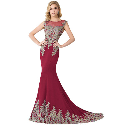 

Lace Applique Royal Blue Mermaid Prom Dresses Burgundy Sleeveless Evening Gowns