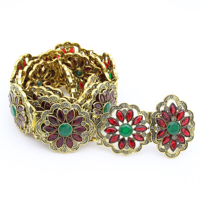 

Vintage Turkish Women Resin Waist Chain Decoration Belly Chains Adjustable Length Flower Jewelry Antique Gold Color India Bride