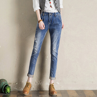 

Langyue Womens 2018 Spring New Korean Slim Jeans Simple Pants Casual Pencil Pants LWKN182128 Blue 29