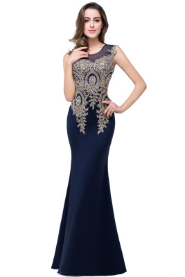 

Womens Rhinestone Applique Sheer Maxi Long Evening Prom Party Dress