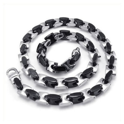 

Hpolw New Fashion Jewelry Heavy 2-Tone Mens Black Silver Stainless Steel Biker Necklace Link Chain