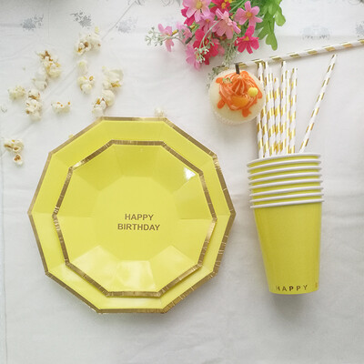 

FANLUS Hot Gold Happy Birthady Disposable Tableware Sets Paper Cup Pantsuit For Birthday Parties Barbecue Wedding Celebrations