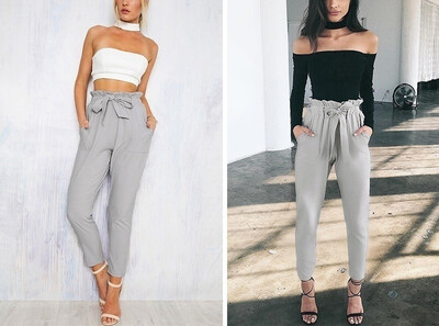 

Womens High-Waisted Tie Front Harem Pants