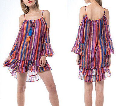 

Bigood Women Occident Off-the-shoulder Long Sleeve Casual Dress Mini Skirt