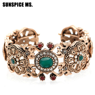 

SUNSPICE MS Vintage Turkish Women Love Bracelet Bangle Hollow Flower Cuff Pulseiras Charms Bracelet Indian Jewelry Ethnic Bijoux