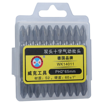 

Wick Wico WK14011 double head cross pneumatic screwdriver head set wind batch Tsui screwdriver head electric drill bit head 65mm professional grade batch mouth S2 with strong magnetic 10 sticks