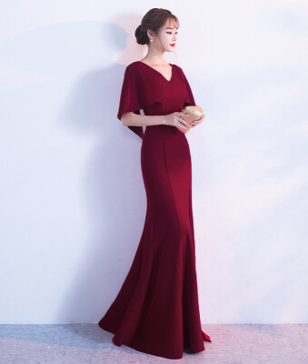 

Dress female dignified elegant banquet black evening dress V collar thin fishtail host dress