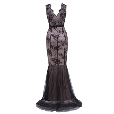 

CAZDZY Womens Plunging Lace Mermaid Evening Dress