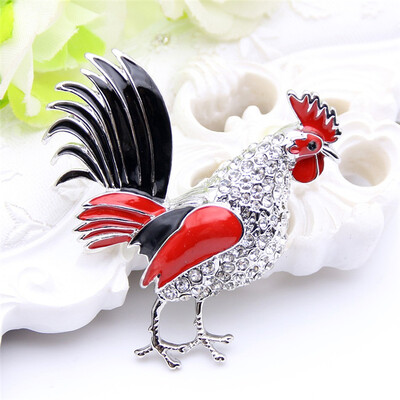 

Lucky Zodiac Animal Rooster Pin Brooch для женщин Rhinestone Enamel Броши для животных Броши Кристаллические штыри для ювелирных и