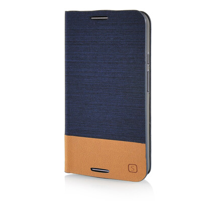 

MOONCASE Canvas Design Leather Side Flip Wallet Pouch Stand Shell Back ЧЕХОЛ ДЛЯ Motorola Moto X / X+1 XT1097 Dark Blue