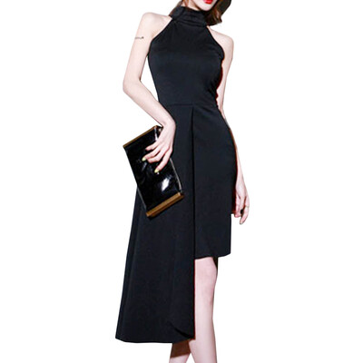 

Womens Dress Halter Neck Solid Color Celebrity Dress