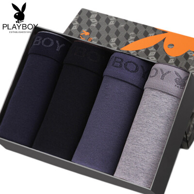 

Playboy Mens Underwear Cotton Solid Color Mid-rise Pants Mens Boxer Shorts 4 Pieces Gift Box Multi-color XL