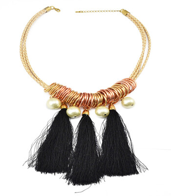 

idealway Bohemian Tassel Statement Fashion Blue Rope Pendant Pearl Jewelry Leather Chains Bib Collar Chokers Necklace