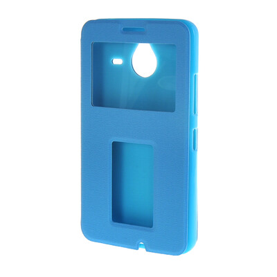 

MOONCASE Сторона Флип жесткий борт тонкий кожаный кронштейн Окно чехол для Microsoft Lumia 640 XL синий