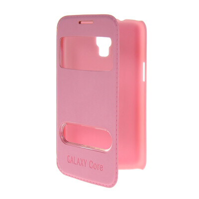 

MOONCASE View Window Leather Side Flip Pouch Stand Shell Back Case Cover for Samsung Galaxy Core 4G G3518 Pink