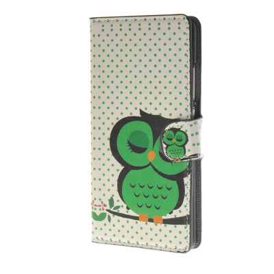 

MOONCASE Owl Pattern Leather Side Flip Wallet Card Slot Stand Pouch Case Cover for Huawei Ascend P8